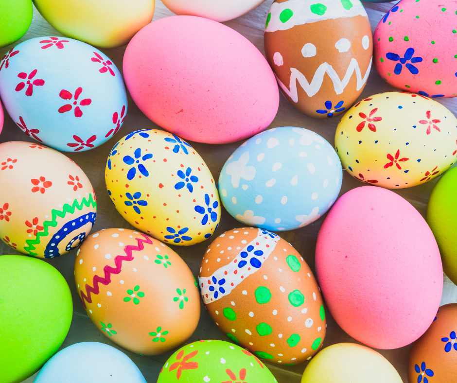 A picture of different colored easter eggs.